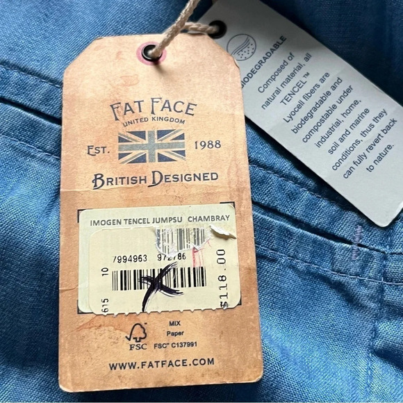 Fat face Imogen Tencel Jumpsuit chambray 10 new - Picture 5 of 13